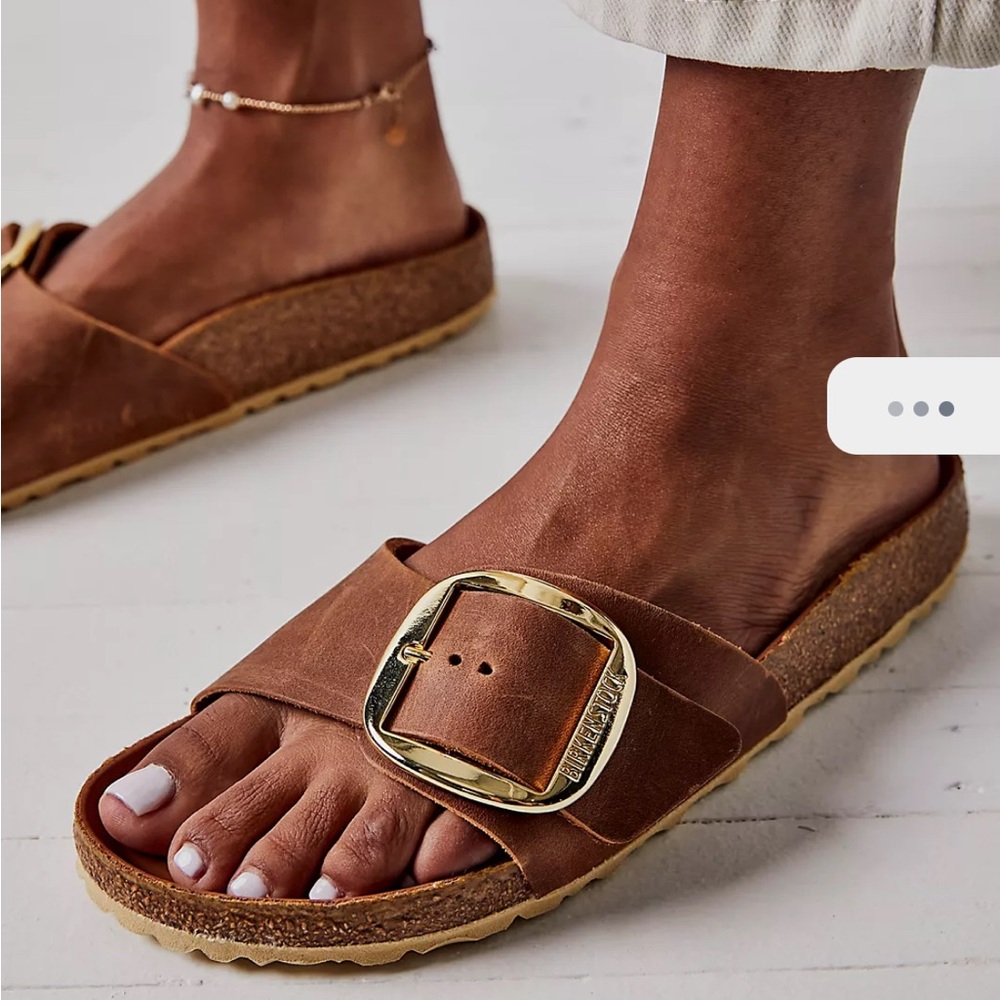 Birkenstock Brown Sandals with Gold Buckle